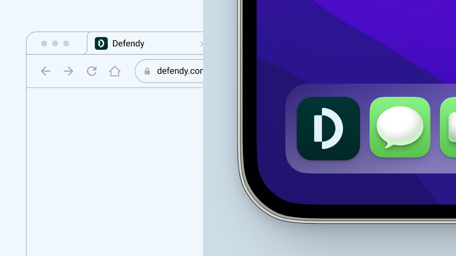 Identidade visual da Defendy aplicada no site e no celular